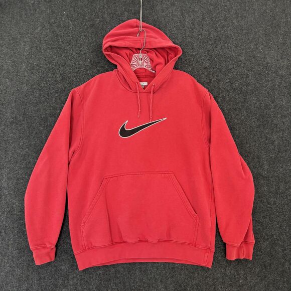 Nike Hoodie Men's Medium Red Swoosh Pullover Sweatshirt Center Swoosh Fleece - Picture 1 of 10